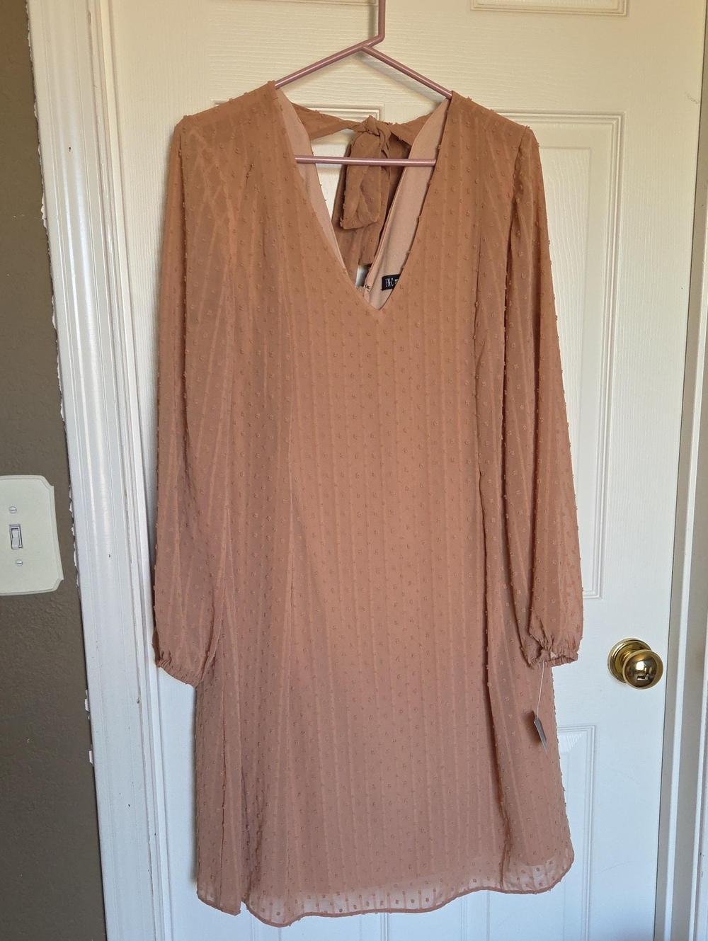 INC International Concepts Long Sleeve V-Neck Dress in Blush Color